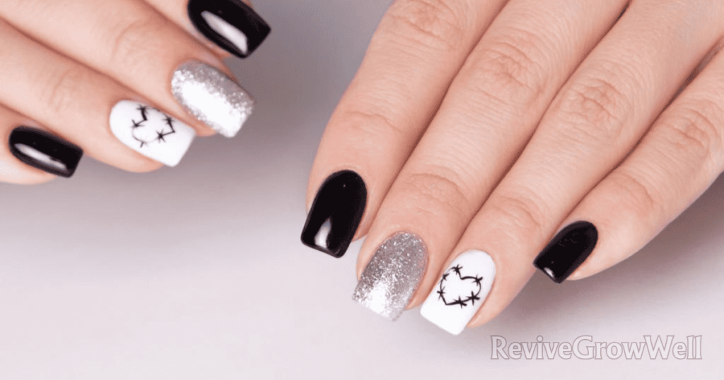 black-nail-designs-with-white-and-silver-design