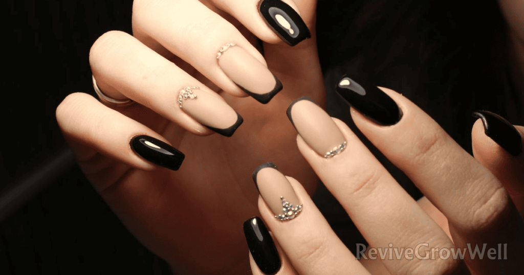 youth manicure design-with black-and-coffee-colored-with-rhinestones