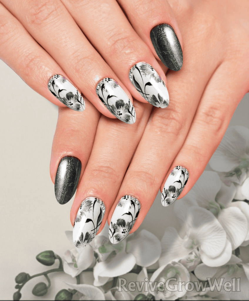 black-nail-designs-with-flower-background